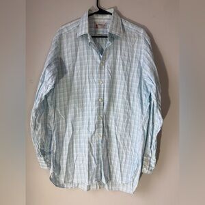 Turnbull & Asser Exclusive Button Down Sky Blue White Checkered Plaid Shirt L